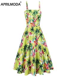 Flamingo Print Women Spaghetti Strap Retro Dress Summer Pin Up Vestidos Rockabilly Vintage Beach Casual Sling Sexy Dresses7041238