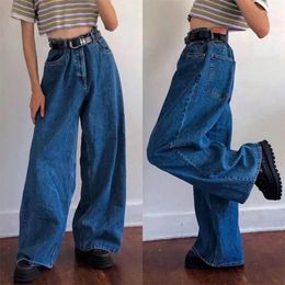 Women's Jeans 2024 Women Classic Hip Hop Big Flare Casual High Waist Loose Fit Washed Wide Leg Streetwear Light Blue Dark