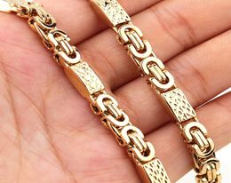 6MM8MM Width Byzantine Flat Chain Necklace Bracelet Set 316L Stainless Steel Mens Gold Jewelry8431210