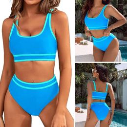 Women's Swimwear Women Swimsuit Stylish Bikini Sets With Tummy Control For Summer Beachwear U-neck Sleeveless Bra High Fashionable