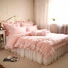 Bedding Sets European Style Set Sweet Lace Ruffle Duvet Cover Wrinkle Bed Sheet Bedroom Decoration Princess