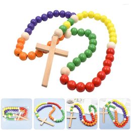 Garden Decorations Colourful Cross Beads Hanging Decoration Wood Garland Beaded Floral Wooden Housewarming Gift Home Pendant