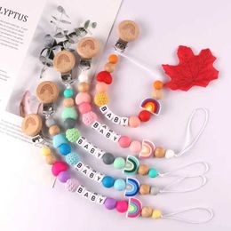 Pacifier Holders Clips# Personalised name for baby pacifier clip DIY wooden rainbow dummy clip chain newborn teeth toy newborn accessories d240521