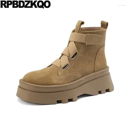 Boots Military Wedge Ankle Muffin Women Winter 2024 Elastic Harajuku Slip On Suede Flatform Booties High Heel Platform Creepers