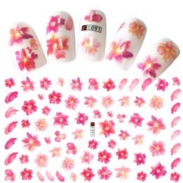 3D Personalised DIY Pink Sakura Nail Art Stickers Colour Rose Flower Nail Art Slider Nail Decorative Decals Stickers