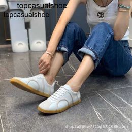 Toteme Spring and Autumn Gaoding 2023 New Item German Training Shoes Flat Bottom Small White Shoes Lace up Square Head Women's Casual Shoes