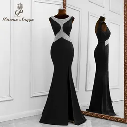 Party Dresses 2024 Sexy Waist Black Evening Prom Vestidos De Fiesta Satin Dress Elegantes Para Mujer Noche Largo