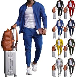 Men's Tracksuits Spring And Autumn Set Leisure Sports Solid Color Standing Collar Zipper Jacket Pants Two-piece Clothing