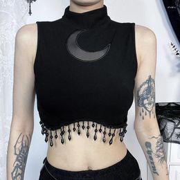 Women's Tanks Summer 2024 Small Vest Dark Wind Moon Chain High Neck Sleeveless Top For Women