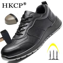Black Safety Shoes Men Steel Toe Shoes Work Shoes Sneakers Male Anti-puncture Indestructible Security Boots Waterproof Leather