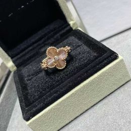 Famous designer Vanly rings for lovers New Highend Clover Flowers Red Ring Women 18k Rose Gold with Original logo box Vanly