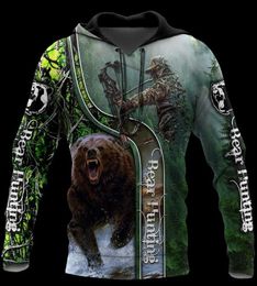 Men039s Hoodies Sweatshirts Bear Hunting Hoodie Clothes 3D Printed Bow Camo Wild Spring Unisex Casual Zipper Pullover MenWom7445214