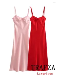 Casual Dresses TRAFZA Vintage Chic Women Dress Solid Spaghetti Strap Sleeveless Zipper Slim Fashion 2024 Summer Holiday Sheath