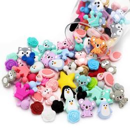 Teethers Toys Joepoda 10 piece silicone beads food grade koala raccoon teeth animal teeth free of bisphenol A baby teeth toy DIY pacifier chain accessories S52112