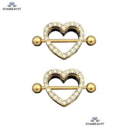 Nipple Rings 2Pcs Rose Gold Fl Colour Stainless Steel Nickel Er Body Jewellery 3-Color Cz Ring Perforated Punk Drop Delivery Dh0V1
