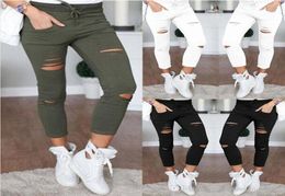 Women Denim Skinny Jeans Pants Holes Destroyed Knee Pencil Pants Casual Trousers Black White Stretch Ripped Jeans9589758
