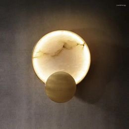 Wall Lamps Natural Round Marble Lamp Gold Metal Lighting Home Decor Living Room Bedroom Parlour Restaurant Villa El Modern LED Light