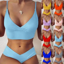 Women's Swimwear Womens High Waisted Bikini Sets Cut Sexy Swimsuit Ribbed Cutout Two Piece Bathing Suits Teal For Women