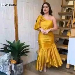 Party Dresses Arrival Satin Gold Evening Dress One Shoulder Mermaid Plus Size Robe Soiree Dubai Gowns