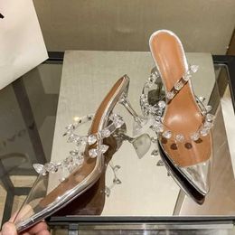 Dress Shoes Rhinestone high heels womens high heels transparent crystal shoe corners bag top sandals H240521