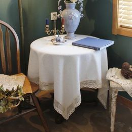 Table Cloth Simple And Plain Heart Solid Herringbone Textured Cotton Thread Ribbon Square Tea Rice White