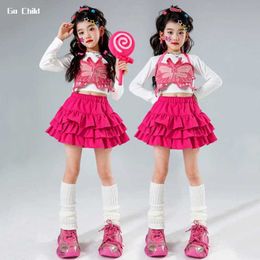 Clothing Sets Girls Hip Hop Crop Top Sweet Butterfly Vest Tiered Skirts Kids Lovely Streetwear Children Jazz Street Dance Costume Clothes Sets Y240520KHPX