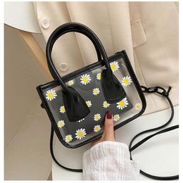 Shoulder Bags Daisies Printing Handbag Women Mini Chain Design Pouch Totes Girls PVC Jelly Bag Daisy Transparent Square Elegant