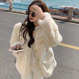 Women's Jackets 2024 Autumn Korean Fashion Lamb Wool Coats Women Streetwear O-Neck Faux Fur Female Winter Thick Warm Plush Coat