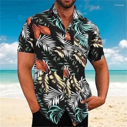 Men's Casual Shirts Summer Breathable Plant Printed Hawaiian Beach Shirt Comfortable Short Sleeved Fashion Lapel