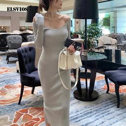 Casual Dresses Autumn Winter Fashion Trendy French Pure Desire V-neck Can Be Off Shoulder Lace Up Slim Split Dress With Long Underlay