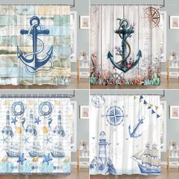 Shower Curtains Vintage Boat Anchor Curtain Striped Compass Butterfly Watercolour Navy Blue Lighthouse Sailboat Polyester Bathroom