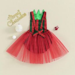 Clothing Sets Born Baby Girl Christmas Outfit Plaid Mesh Tulle Square Neck Infant Romper Dress Toddler Winter Clothes