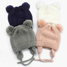 Caps Hats Winter Baby Products Hat Boys and Girls Accessories Knitted Childrens Wool Warm Gloves Thick Ears d240521