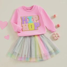 Clothing Sets Toddler Baby Girls 2Pcs Fall Outfits Long Sleeve Letter Embroidery Sweatshirt Tulle Skirt Set Kid Clothes Children Suit