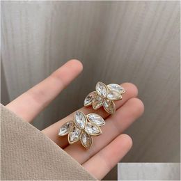 Stud Fashion Jewelry Crystal Leaves Earrings For Women S925 Sier Needle Elegant Drop Delivery Dhgarden Dhcrl