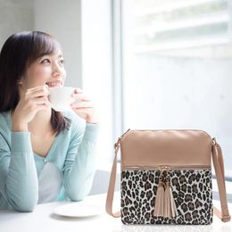 Shoulder Bags Female Tassels Messenger Satchel Bag Leopard Splicing Ladies Purse Retro PU Leather Crossbody