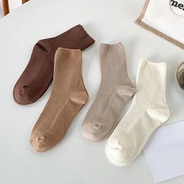 Women Socks 1 Pair Retro Cotton Loose Autumn Winter Knitting Solid Colour Long Black Korean Japanese Student Girls Stockings