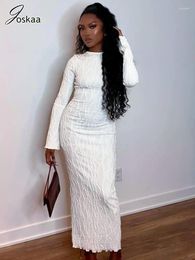 Casual Dresses Joskaa Elegant White Maxi Women Hipster Concise O-Neck Long Sleeve Bodycon Dress 2024 Spring Party Clubwear Streetwear