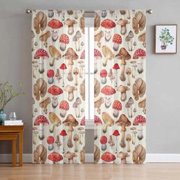 Curtain Mushroom Plant Retro Sheer Curtains For Living Room Decoration Window Kitchen Tulle Voile Organza