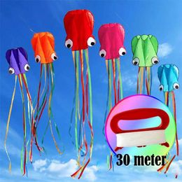 Kite Accessories 4M large octopus kite with a handle line flying toy childrens outdoor sports summer beach games sky walks nylon skeleton kite WX5.21