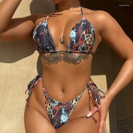 Women's Swimwear 2024 Tiger Print Swimsuit For Women Sexy Suspender 2 Piece Bikini Set Summer Beach Vacation Thong Backless Bathing Suit