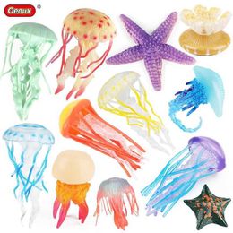 Novelty Games Oenux Ocean Animals Model Jellyfish Starfish Sea Anemone Coral Action Figures Aquarium PVC Miniature Educational Kids Toy Gift Y240521