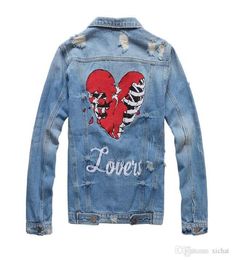 Mens Embroidery Light Blue Denim Jackets Ripped Fashion Designer Slim Fit Streetwear Motorcycle Biker Jeans Jacket Coat 4105895919