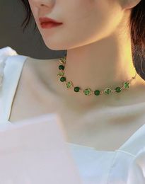 Pendant Necklaces Natural Green Chalcedony Choker Necklace Female Freshwater Pearl Lightluxury Minority Fairy Fourleaf Clover Br7994676