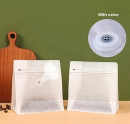 Coffee Beans Packaging Bag White Cotton Paper with Valve Sealed for Powder Nuts Storage Stand Up Reusable Pouch