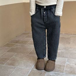 Autumn Winter Dungarees Baby Fleece Thick Jeans Retro Kid Boy Warm Denim Pants Girl Children Cotton Plus Veet Casual Trousers