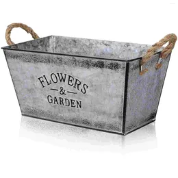 Vases Tin Flower Pot Rustic Planter Handles Succulent Plants Outdoor Containers Retro Decor Bucket