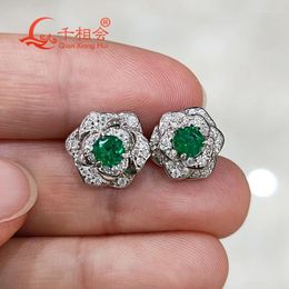 Stud Earrings S925 Silver Flower Green Emerald Red Ruby Blue Sapphire White Moissanite Classic Drop Earring Screw Back Jewelry Woman