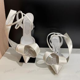 satin Rhinestone Bowtie particulars Pumps Dress shoes Stiletto Heel Evening Party wedding Sandals ankle strap pumps Folded flower heels women's designers luxury