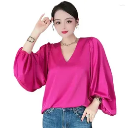 Women's Blouses Elegant Vintage Silk Tops Office Lady Acetate Spring Long Sleeve Satin Shirt Roupas Plus Size Femininas Gordinha Sexy